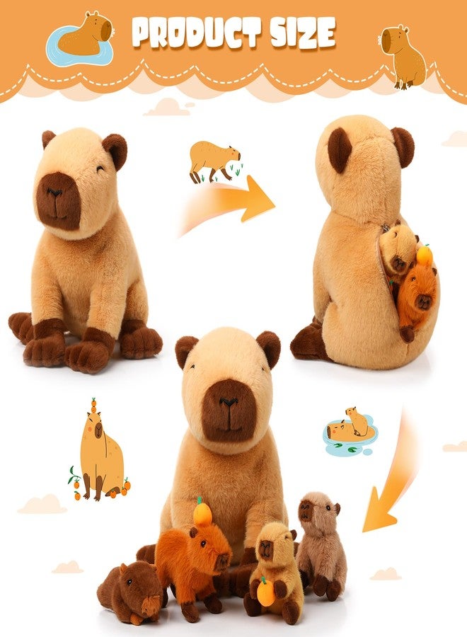 PullCrease 5-in-1 Capybara Stuffed Animals 15.75'' Capybara Mommy with 4 Cute Babies Set, Plush Pillow for Girls Boys Birthday Valentines Gift(Sitting) - Image 3